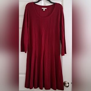 Dana Buchman Red Long Sleeve Scoop Neck Sweater Dress